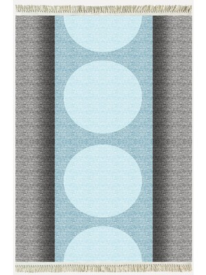 Cotton Kilim 31 Gri ve Mavi Tonlarında Modern Desenli Dekoratif Yıkanabilen Dokuma Taban Kilim