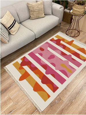 Cotton Serisi Pembe Tonlarında Dalgalı Modern Desen Dekoratif Dokuma Taban Kilim