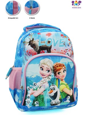 2 Gözlü Mavi Elsa Anna Anaokulu Çantası - Kız Çocuk Çanta Kreş Çantası - Elsa Çanta - Frozen Çanta