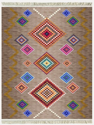 Cotton Kilim 3668 Bej Tonlarında Iskandinav Desenli Dekoratif Kilim