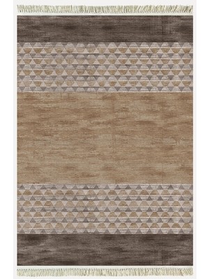 Cotton Serisi Kahve Tonlarında Baklava Eskitme Otantik Desenli Dekoratif Dokuma Taban Kilim