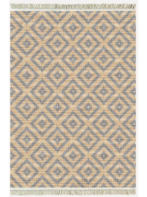 Cotton Serisi Hasır Görünümlü Çıtır Baklava Eskitme Desen Dekoratif Dokuma Taban Kilim