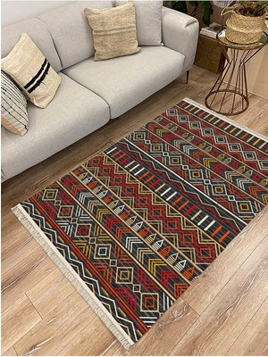 Cotton Serisi Multy Tonlarında Etnik Iskandinav Eskitme Desen Dekoratif Dokuma Taban Kilim