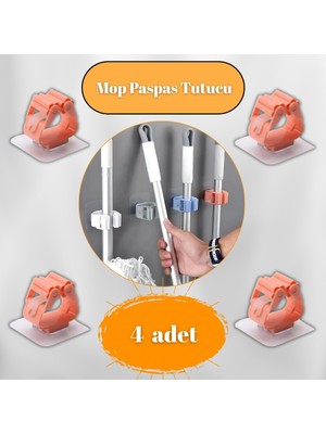 Guripon 4'Lü Duvara Monte Mop Paspas Tutucu, Kendinden Yapışkanlı, Organizer Düzenleyici