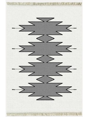 Cotton Serisi Açık Gri ve Gri Tonunda Geometrik Desen Dekoratif Dokuma Taban Kilim