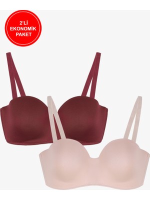 2'li Paket - Kadın Dolgusuz Mikro Straplez Sütyen
