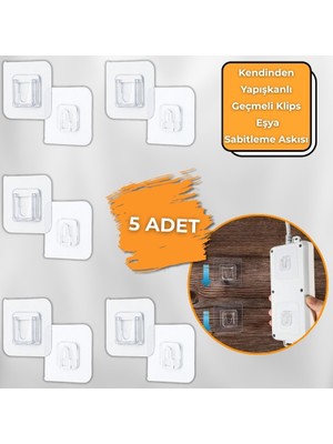 Kuriton 5 SET Geçmeli Klips, Kendinden Yapışkanlı Eşya Sabitleme Askısı