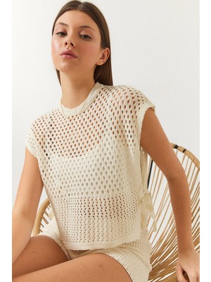 Shade Kadın Yandan Bağlama Detaylı Ajurlu Bisiklet Yaka Süveter