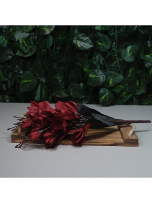 Kırmızı Yapay Çiçek Buketi Gerçek Dokulu Tomurcuklu 5 Dal 44 cm