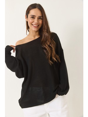 Shade Kadın Kayık Yaka Triko Merserize Basic Bluz