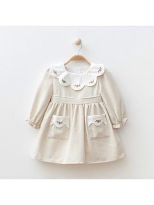 Cep Nakışlı Kız Bebe Elbise