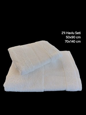 2'li %100 Pamuk 1 Adet 70X140 Banyo Havlusu 1 Adet 50X90 Saç Havlusu Beyaz Havlu Seti