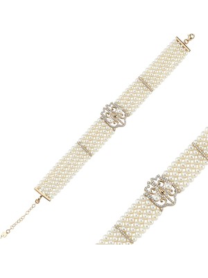 Lale Motif Dört Sıralı Doğal Inci Bileklik