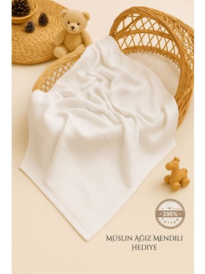 Ftbabycollection %100 Pamuk 4 Katlı Müslin Bebek Battaniyesi Beyaz Oeko-Tex Sertifikalı Müslin Örtü 100x110 cm
