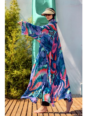 Remsa Tesettür Mayo Üzerine Tek Kaftan Kimono Pareo Mor RP028 Morika