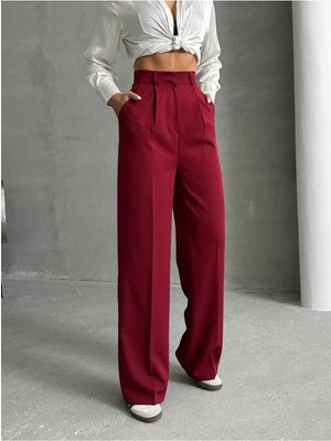 Kadın  Cepli Extra Yüksek Bel Agraflı Atlas Kumaş Palazzo Pantolon G9671