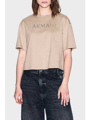 Armani Exchange % 100 Pamuk Cropped Fit Bisiklet Yaka Logolu T Shirt Bayan T Shirt XW001364 AF15085 U1051