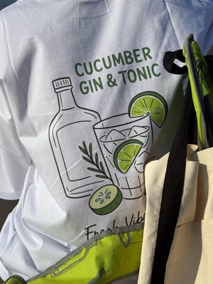 Cucumber Gın And Tonic Baskılı %100 Pamuk Kadın Beyaz T-Shirt (Tişört)
