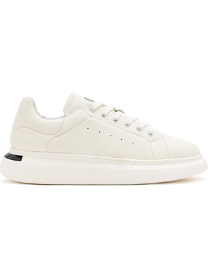 Erkek Beyaz Bağcıklı Kalın Tabanlı Deri Sneaker 25WFD690318