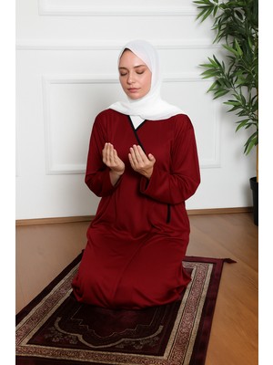 Defka Düz Renk Yandan Bağlamalı Pratik Kadın Namaz Elbisesi