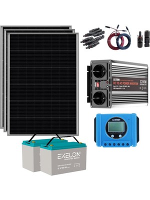 Teknovasyon Arge Mini Buzdolabı Paketi (PAKET 3) 1200W İnverter 3x250Wp Half Cut PERC Mono Panel 2x100Ah Jel Akü