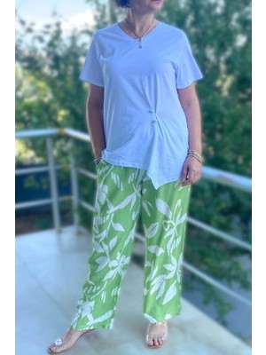 Büyük Beden Bahar Takım Beyaz - Yeşil