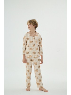8902 Unısex Çocuk Düğmeli Pijama Takım