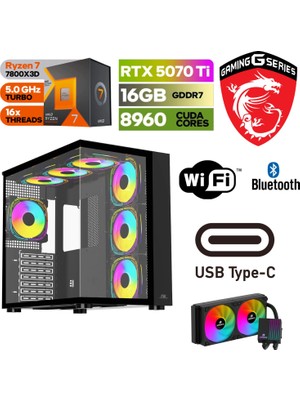 Şafak-Gaming Pc Ddr5 -Rtx 5070Tİ 16 GB  – Ryzen 7 7800X3D – 32GB -64GB Ddr5 Ram – 1 Tb M.2 SSD  - Sıvı Sogutmalı - Windows 11 Pro