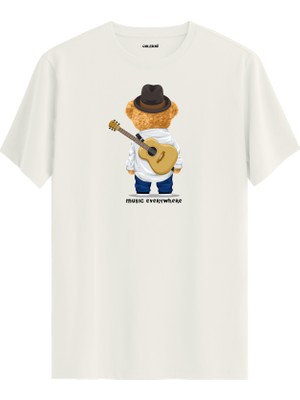 Gitarcı Ayıcık Baskılı Uniseks Tişört - %100 Pamuk Premium Kumaş Regular Tasarım T-Shirt