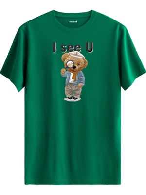 I See U Ayıcık Baskılı Tişört - %100 Pamuk Premium Kumaş Ayıcık Tasarım T-Shirt