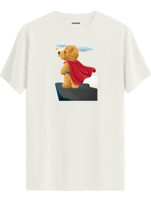 Süper Kahraman Ayıcık Baskılı Uniseks Tişört - %100 Pamuk T-Shirt