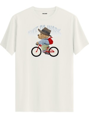 Bisikletçi Ayıcık Baskılı Uniseks Tişört - %100 Pamuk Premium Kumaş Tasarım  T-Shirt