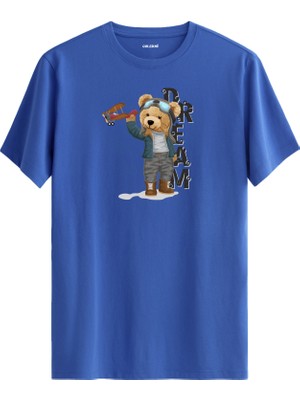 Pilot Ayıcık Baskılı Tişört - %100 Pamuk Premium Kumaş Uçak Temalı Ayıcık Tasarım Tişört