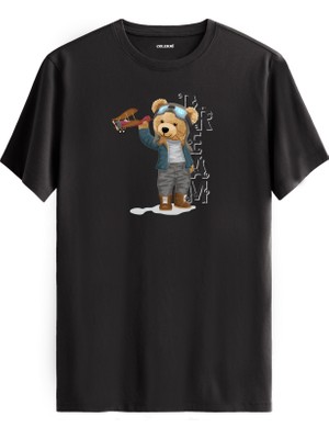 Pilot Ayıcık Baskılı Tişört - %100 Pamuk Premium Kumaş Uçak Temalı Ayıcık Tasarım Tişört