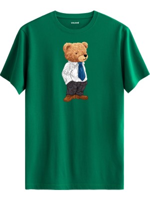 Ofis Tarzı Ayıcık Baskılı Tişört - %100 Pamuk Premium Kumaş Şık Giyimli Ayıcık Tasarım T-Shirt