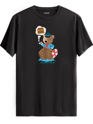 Treasure Hunter Ayıcık Baskılı Uniseks Tişört - %100 Pamuk Tasarım T-Shirt