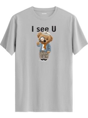 I See U Ayıcık Baskılı Tişört - %100 Pamuk Premium Kumaş Ayıcık Tasarım T-Shirt
