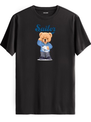 Denizci Ayıcık Baskılı Tişört - %100 Pamuk Premium Kumaş Tasarım T-Shirt
