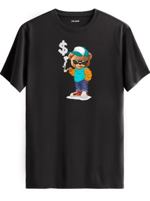 Dolar Işaretli Ayıcık Baskılı Uniseks Tişört - %100 Pamuk Premium Kumaş Regular Tasarım T-Shirt