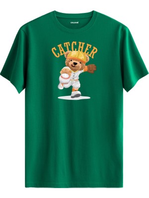 Beyzbolcu Ayıcık Baskılı Tişört - %100 Pamuk Premium Kumaş Catcher Tasarım T-Shirt