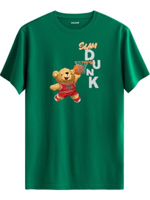 Basketbolcu Ayıcık Slam Dunk Baskılı Tişört - %100 Pamuk Tasarım T-Shirt