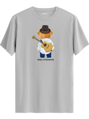 Gitarcı Ayıcık Baskılı Uniseks Tişört - %100 Pamuk Premium Kumaş Regular Tasarım T-Shirt