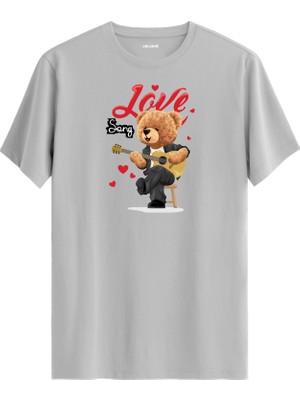 Love Song Gitar Çalan Ayıcık Baskılı Tişört - %100 Pamuk Tasarım T-Shirt