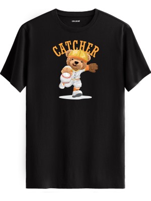 Beyzbolcu Ayıcık Baskılı Tişört - %100 Pamuk Premium Kumaş Catcher Tasarım T-Shirt