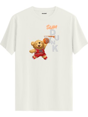Basketbolcu Ayıcık Slam Dunk Baskılı Tişört - %100 Pamuk Tasarım T-Shirt