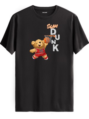 Basketbolcu Ayıcık Slam Dunk Baskılı Tişört - %100 Pamuk Tasarım T-Shirt