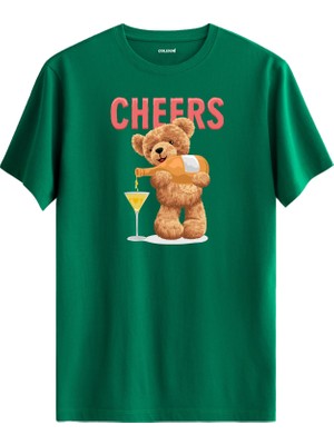 Cheers Ayıcık Baskılı Tişört - %100 Pamuk Tasarım T-Shirt