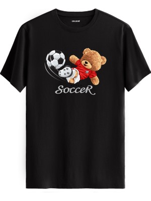 Futbolcu Ayıcık Soccer Baskılı Tişört - %100 Pamuk Tasarım T-Shirt
