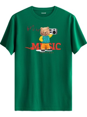 Müzik Tutkunu Ayıcık Baskılı Tişört - %100 Pamuk Premium Kumaş Müzik Temalı Ayıcık Tasarım T-Shirt