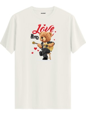Love Song Gitar Çalan Ayıcık Baskılı Tişört - %100 Pamuk Tasarım T-Shirt